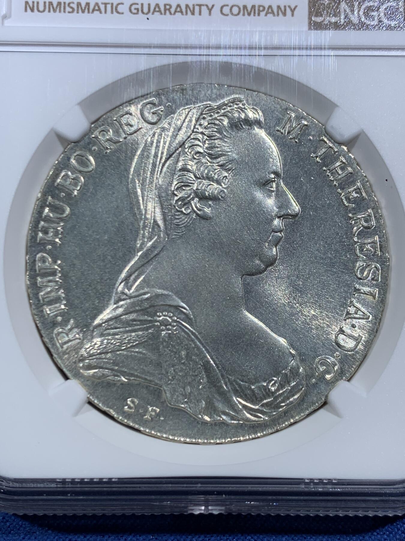 《竞宝斋》第469场 周日，周一 2场连拍 （全场包邮）欢迎送拍 NGC UNCD 奥地利1780年特蕾莎大奶妈1泰勒大银币后铸版 光度喜人 真没洗过但N还是给了D