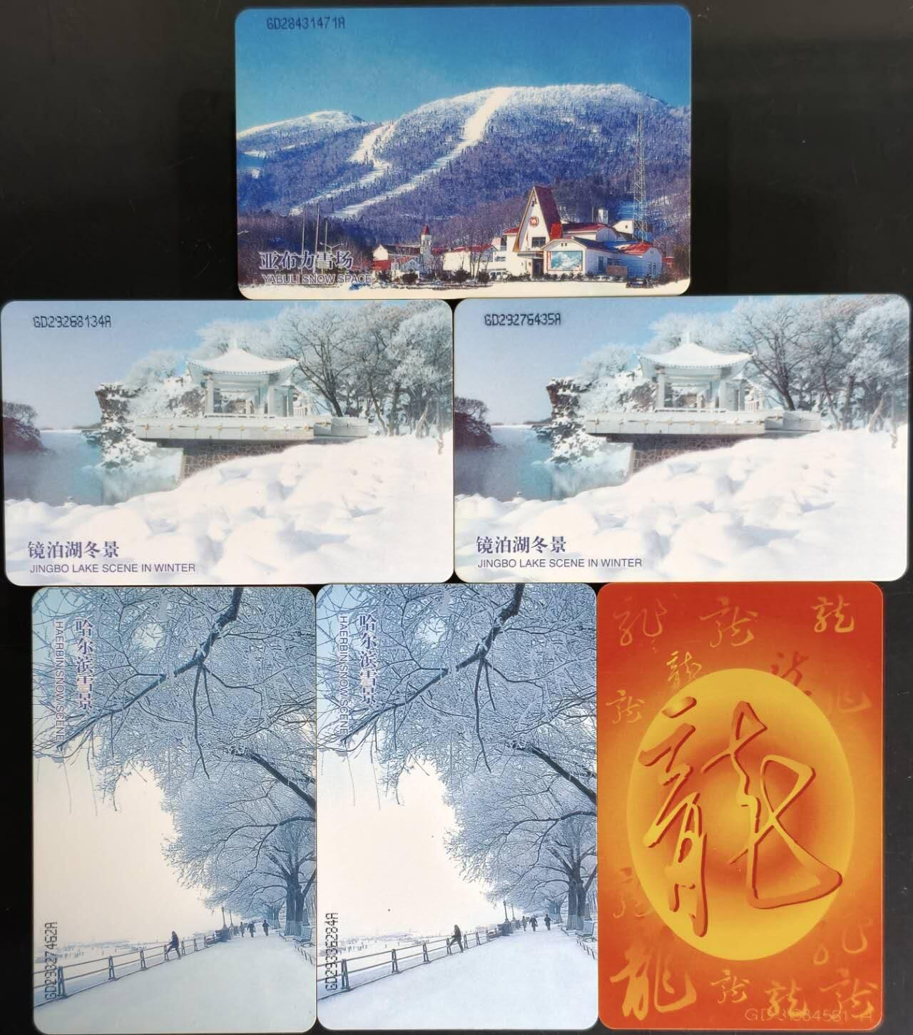 公藏第62期裸卡拍卖 电信IC新卡（IC-48  北国风光4-1一枚，4-3二枚，4-4二枚，IC-50  龙）6枚卡合拍。广东版，芯片基本上光亮。卡品好。