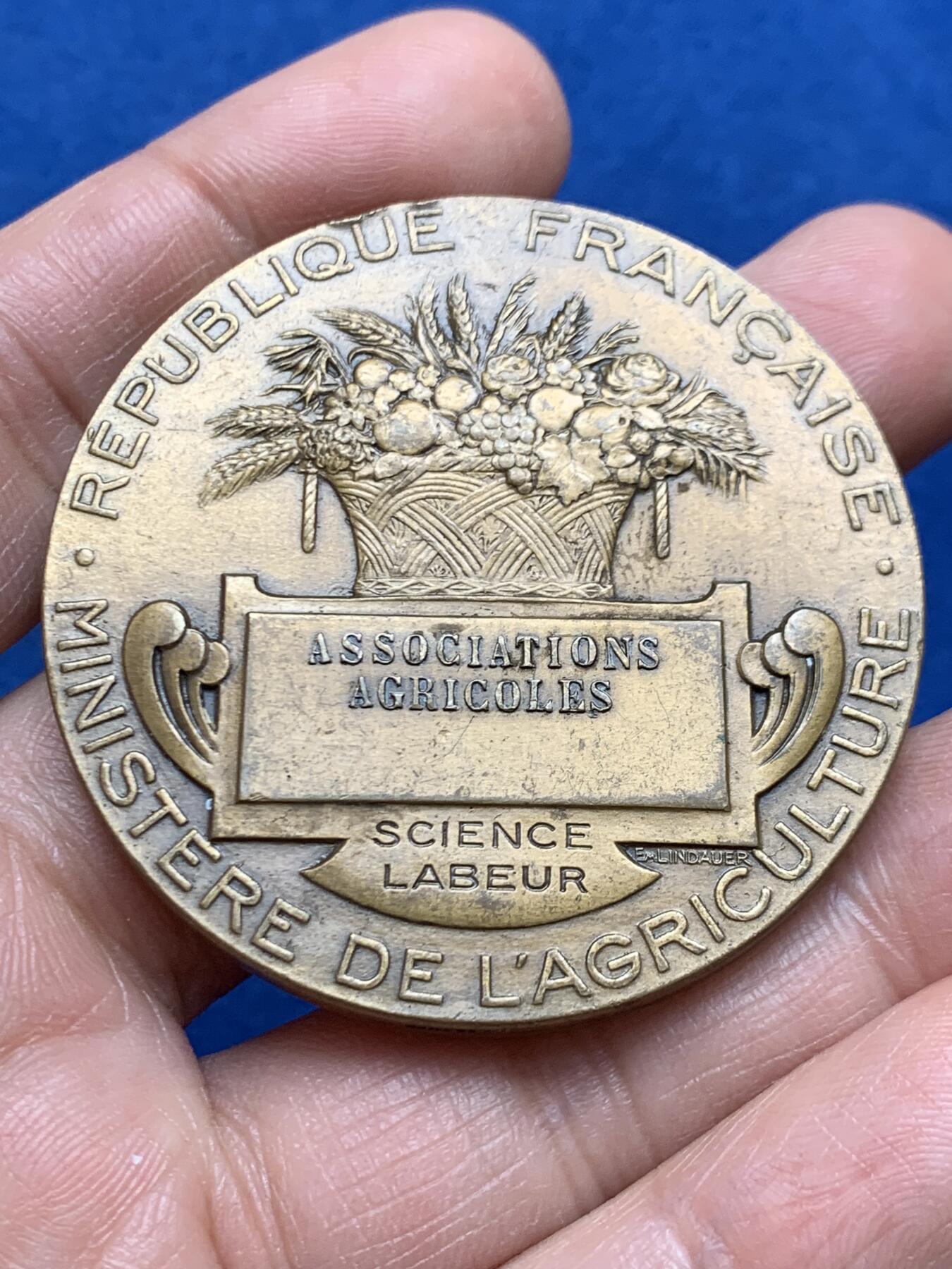 《竞宝斋》第469场 周日，周一 2场连拍 （全场包邮）欢迎送拍 法国播种者纪念铜章 59克 49.7mm 丰饶角铜标