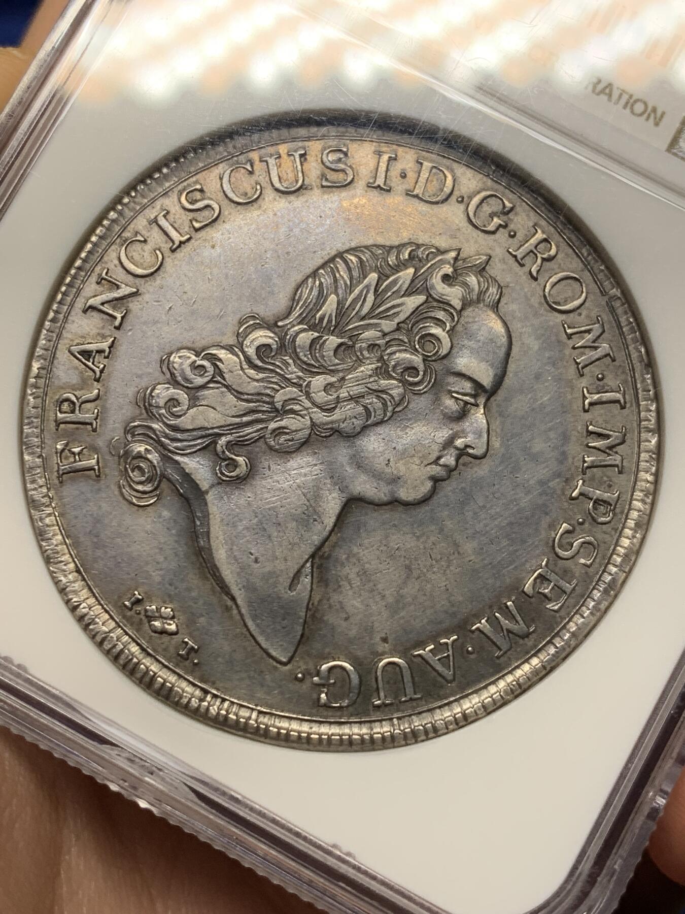 《竞宝斋》第469场 周日，周一 2场连拍 （全场包邮）欢迎送拍 NGC AUD 奥格斯堡自由市 1765年 1泰勒银币 少见弗朗茨一世头像