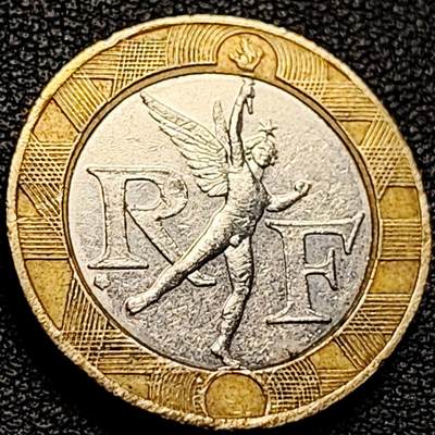 泉币菌-第206场-拍品多 请提前出价 1990年 法国10法郎双色币 天使 小飞人 自由保护神 23mm 入欧前末版币 绝版币 