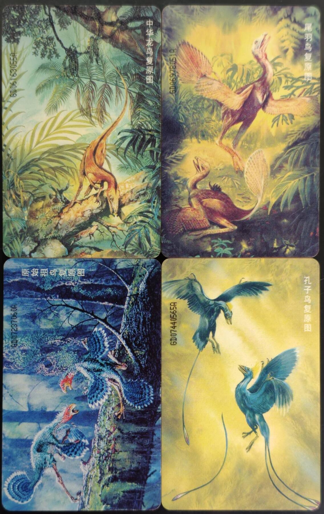 公藏第62期裸卡拍卖 电信IC新卡（IC-55   中华恐龙）4全无封套广东版，芯片光亮，卡品好。