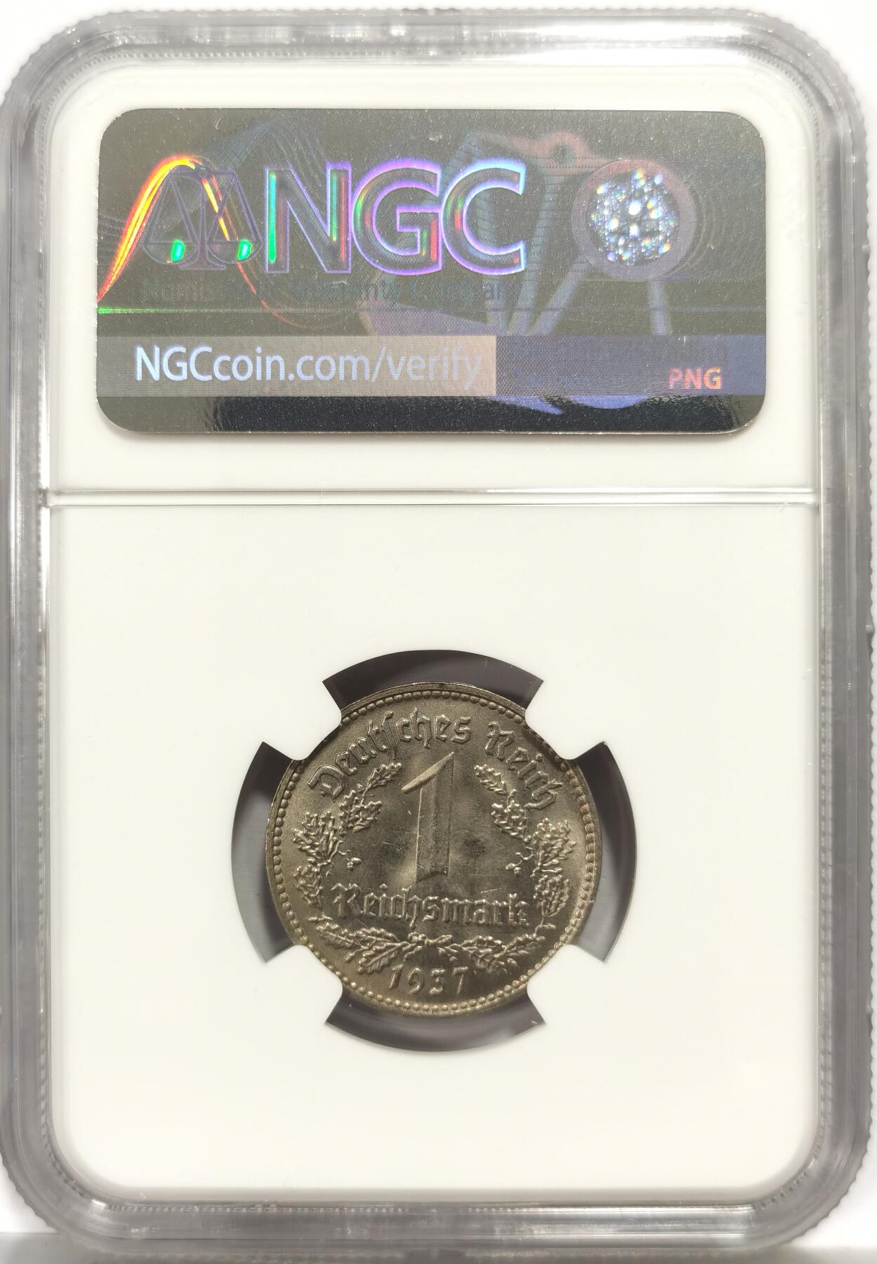 博洋堂世界钱币拍卖第164期（全场包邮） NGC MS65 德国第三帝国1937年D版1马克镍币