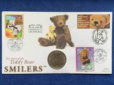 《竞宝斋》第469场 周日，周一 2场连拍 （全场包邮）欢迎送拍 - 英属维京群岛2002年泰迪熊100周年1元纪念币，附泰迪熊邮票和邮戳