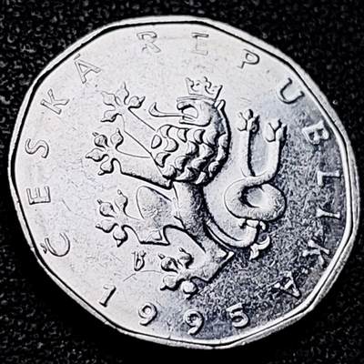 泉币菌-第206场-拍品多 请提前出价 原光美品 1995年 捷克2克朗硬币 双尾狮 21.5mm