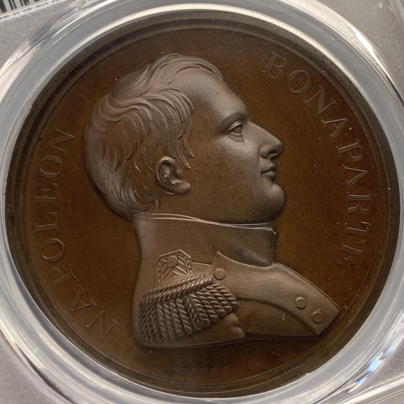 掌中浮雕-藏着的欧洲第054场 PCGS SP65 : 1815年拿破仑于柏勒洛丰号战列舰上投降，41mm, PCGS冠军分