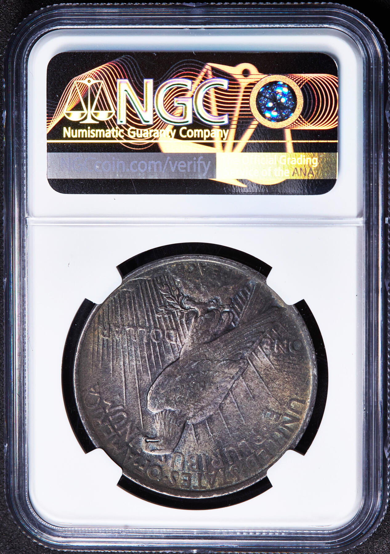 【俄甄集藏】2026年(049)03-18星期三 晚 19:30 全场包邮 美国1922年和平1美元大银币，NGC MS63，五彩酱彩老包浆，转光品相，和平银币有这种包浆状态的十分稀少