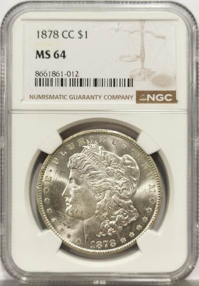 博洋堂世界钱币拍卖第164期（全场包邮） - NGC MS64 美国1878 CC 摩根银币 稀有卡森厂 首年摩根 麦稀奇所见最高分 64分为高分门槛 好品极为难得 顶级品相 毕业级藏品
