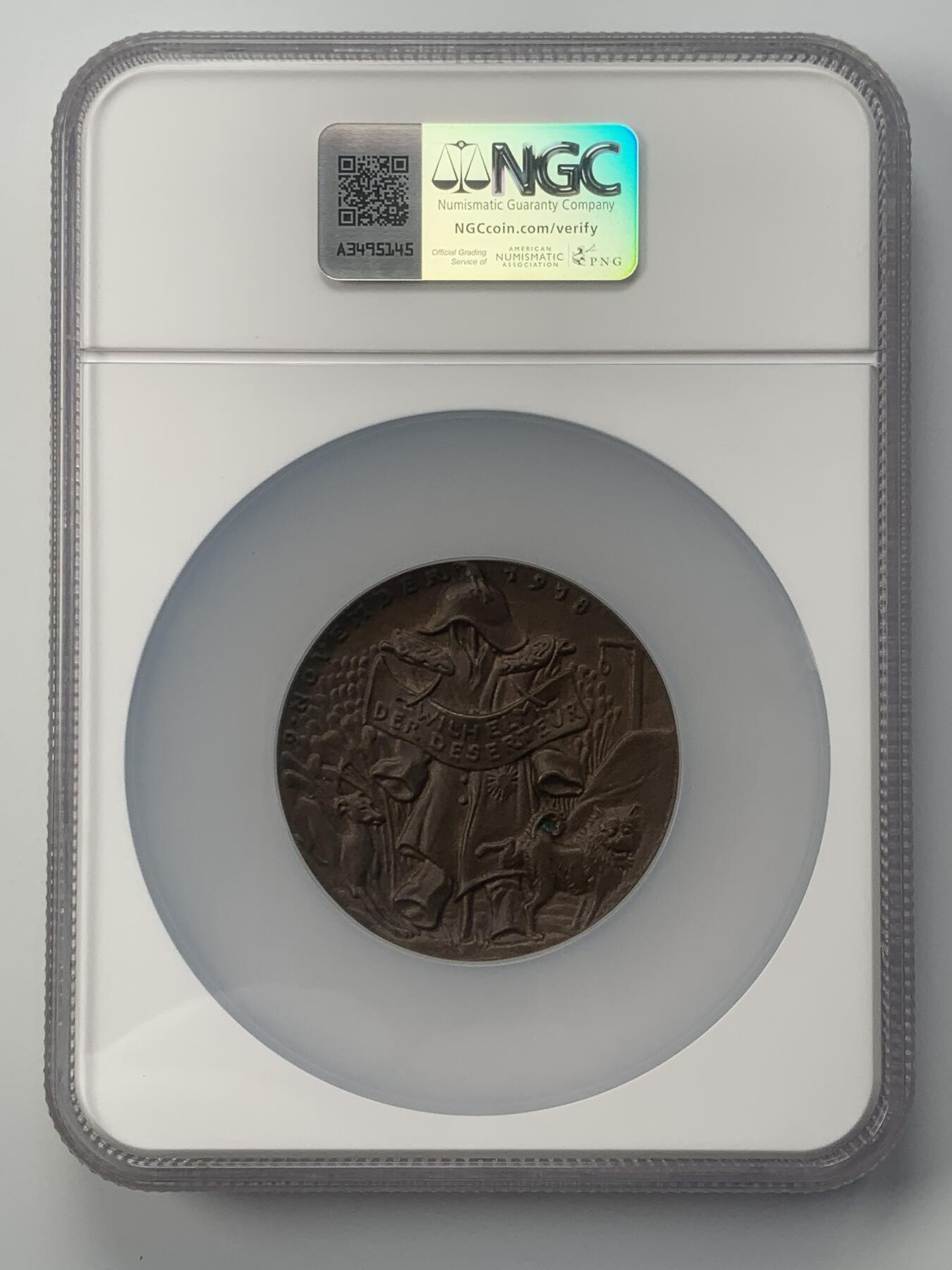 掌中浮雕-藏着的欧洲第054场 NGC MS64 : 1918年腓特烈大帝&逃兵威廉二世，58mm，歌茨目录#233