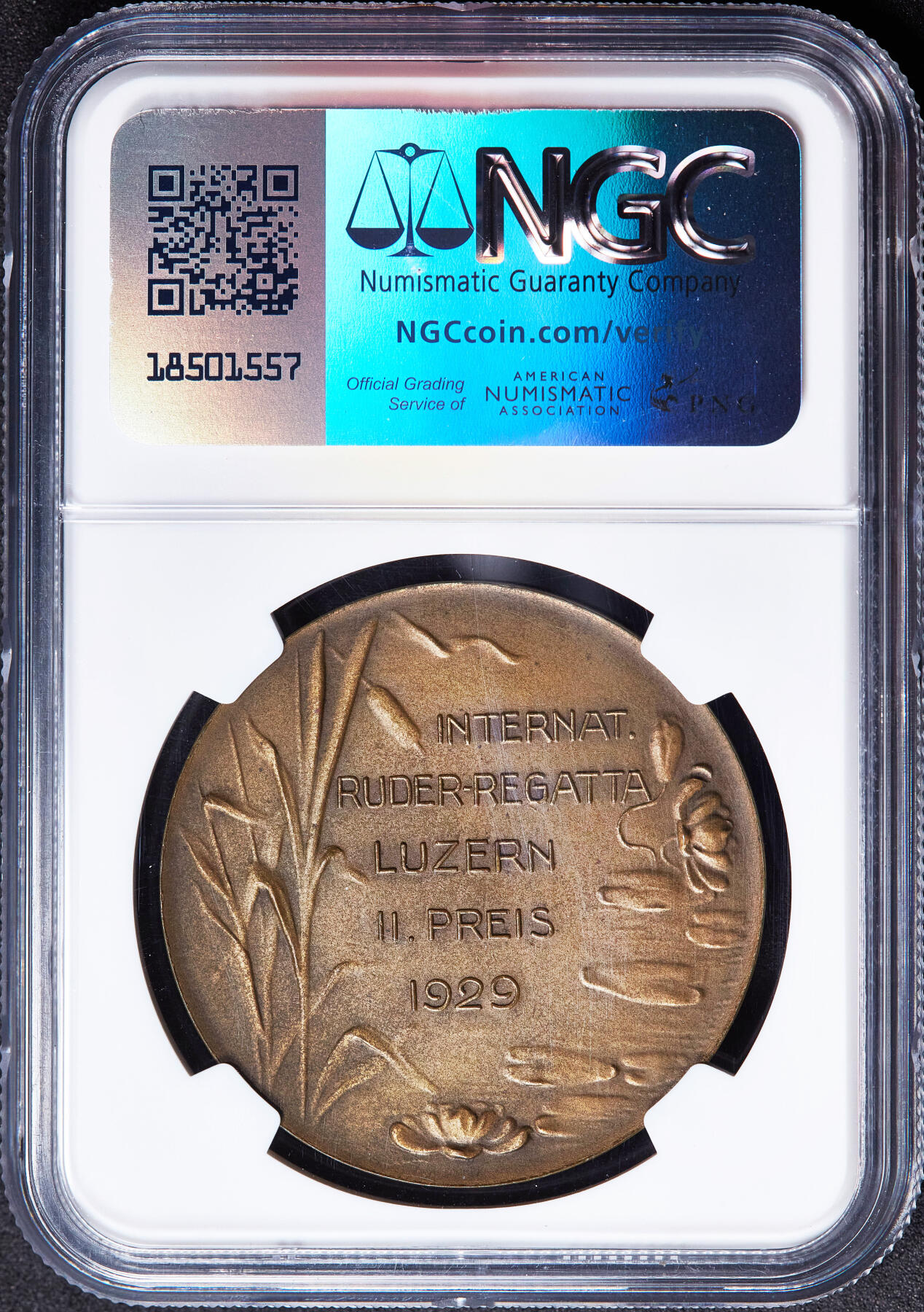 【俄甄集藏】2026年(049)03-18星期三 晚 19:30 全场包邮 瑞士1929年纪念卢塞恩国际赛艇竞赛铜质奖章，NGC MS64，卢塞恩湖畔景观，磨砂底板，顶级状态