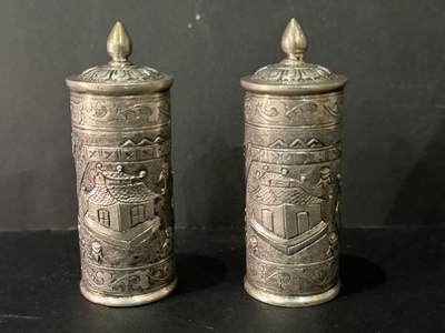 海外回流精品专场 - 法国回流清代银盒一对（高；6.5cm，重量合计40.4g，无银标）