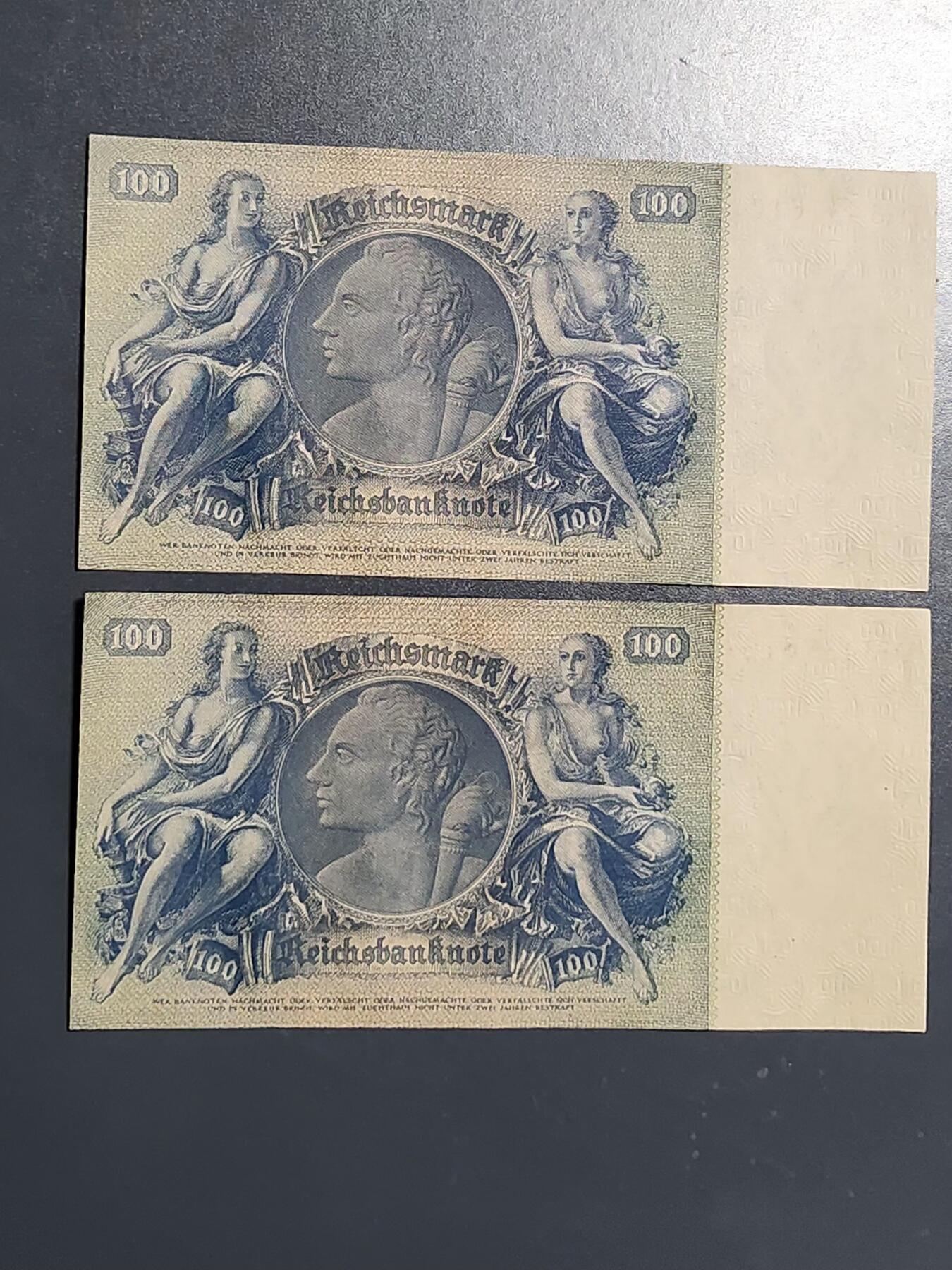 3月10号晚上8点 外国纸币自动截拍第36场 德国100马克 新品2连号