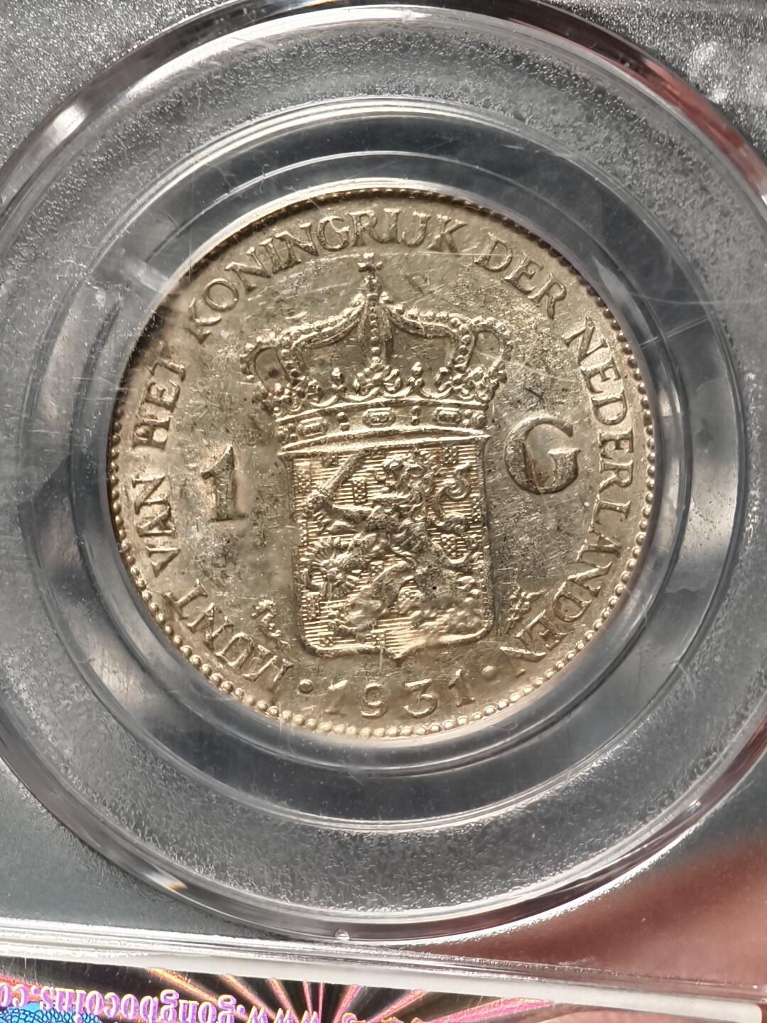 抚柳草堂-第十五期章牌钱币  奖章勋章限时免佣 满百包邮 放漏专场 1930荷兰王国1GULDEN银币 威廉敏娜女王 公博au58细节漂亮压力足