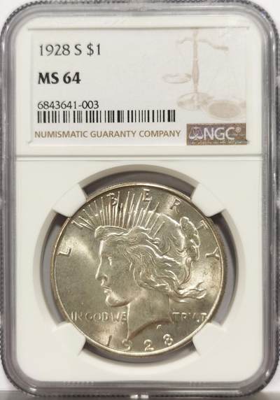 博洋堂世界钱币拍卖第164期（全场包邮） - NGC MS64 美国1928 S 和平银币 麦稀奇首见 此钱币为典型品相稀缺品种 高分极为难寻 64为关键门槛 此枚金属光泽饱满且细腻 是极其难得的藏品 一枚毕业 PCGS指导价11040