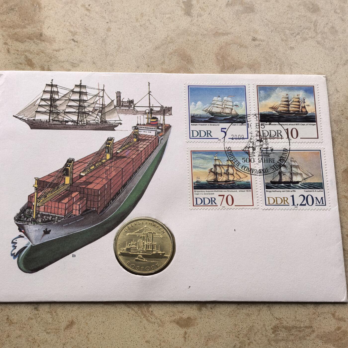 道一币馆币章第一百六十八场 邮币封 民主德国1988年罗斯托克新航运码头30年5马克纪念币-2