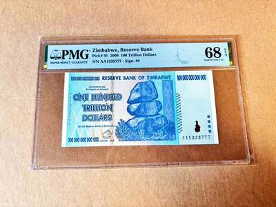 【Blue Auction】世界纸币精拍第793期——18级TOP拍卖/信誉/品质/专业/高效💫 - 【AA冠777豹子号】津巴布韦 2008年100万亿元 PMG68EPQ 高分