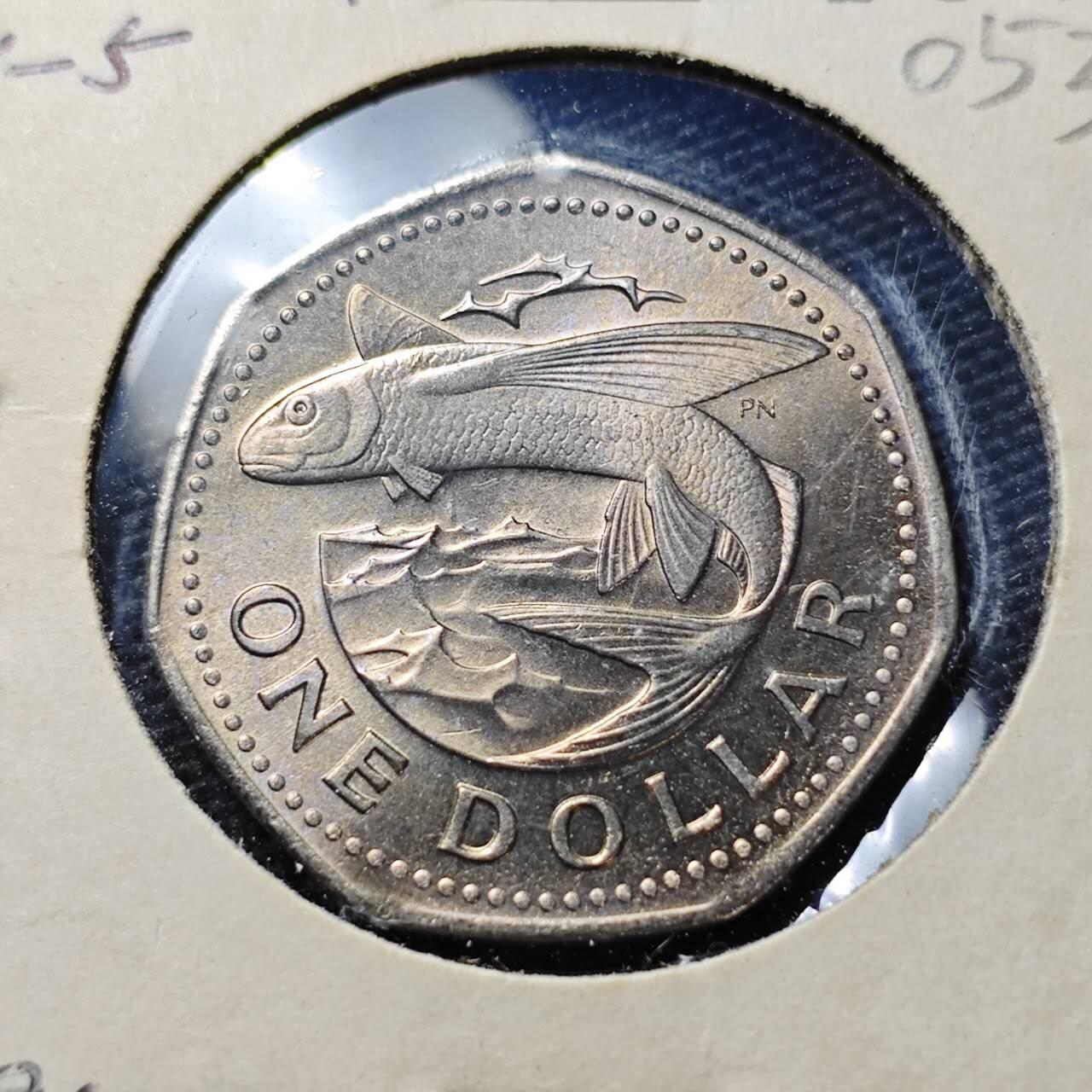 KK钱币收藏小铺   第405期 2月预留时间 周末发货 1973巴巴多斯1元 好品