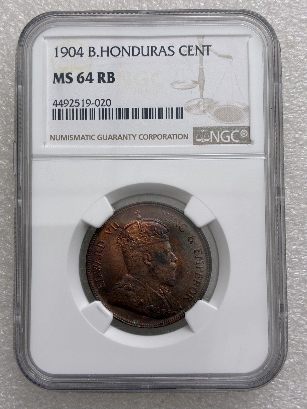 NGC MS64 RB 英属洪都拉斯 1904年 爱德华七世 1分 铜币