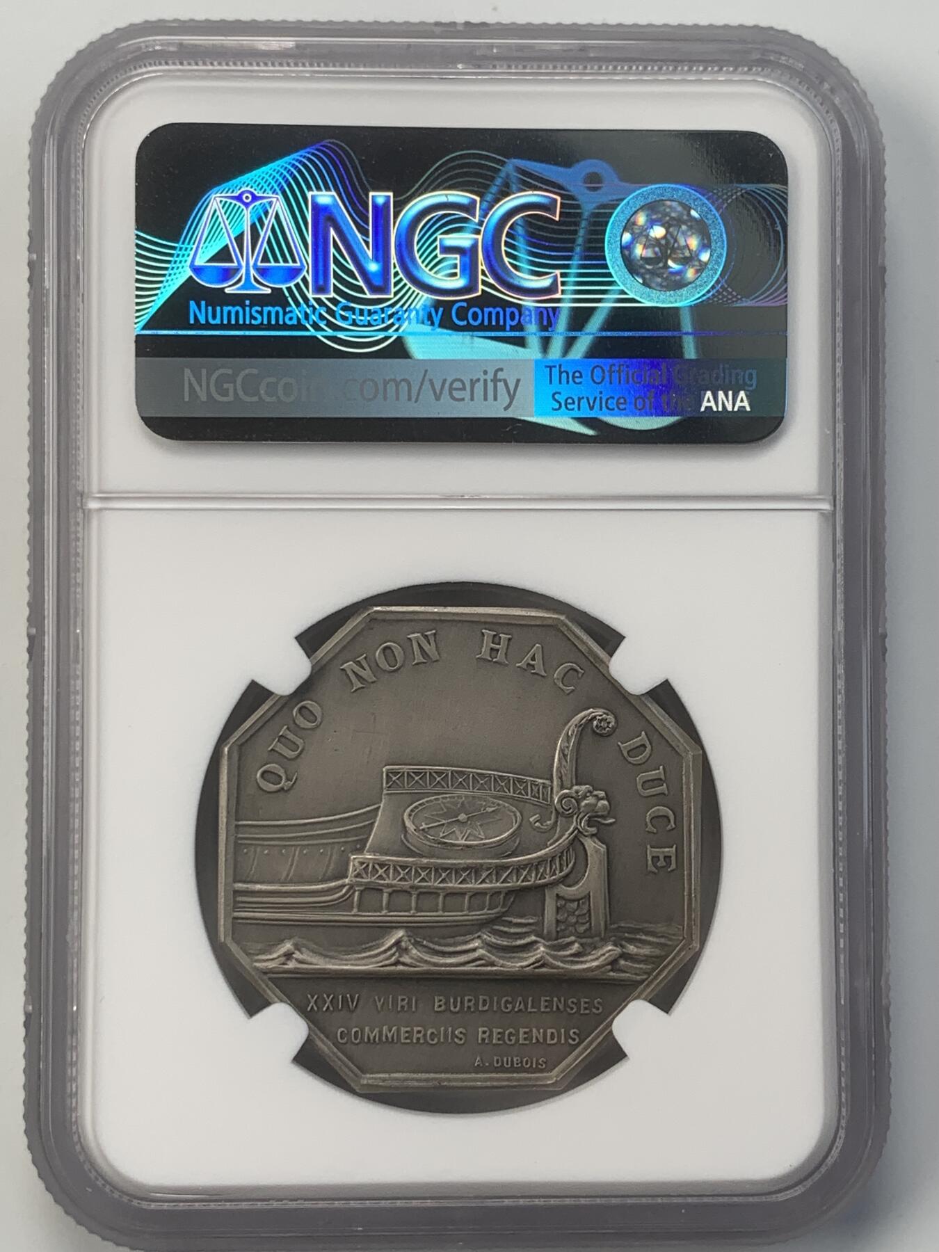 掌中浮雕-藏着的欧洲第054场 NGC MS62 : 1939年法国波尔多商会银质八角银章，33mm