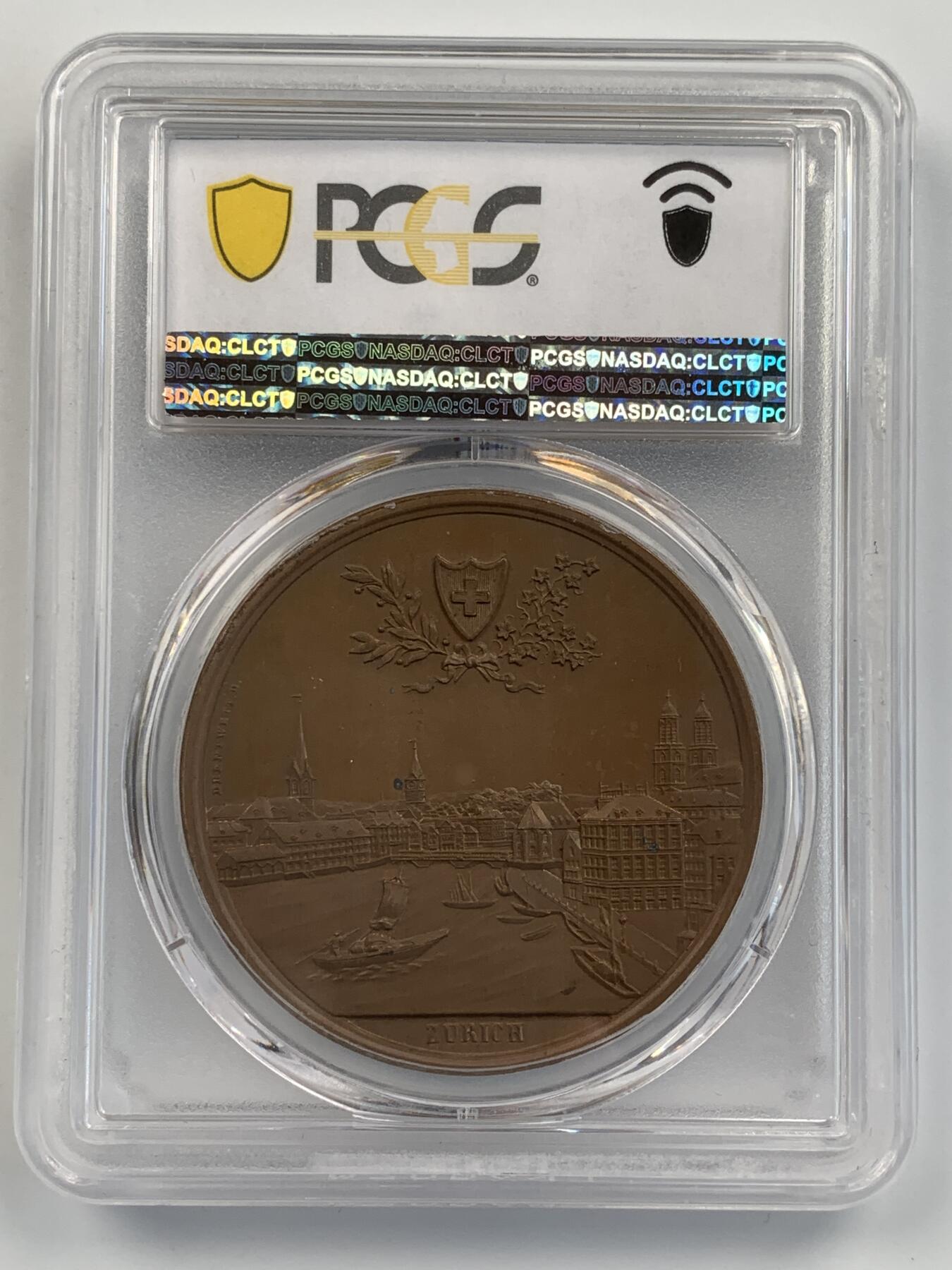 掌中浮雕-藏着的欧洲第054场 PCGS SP64 : 1897年瑞士苏黎世音乐节纪念铜章，41mm