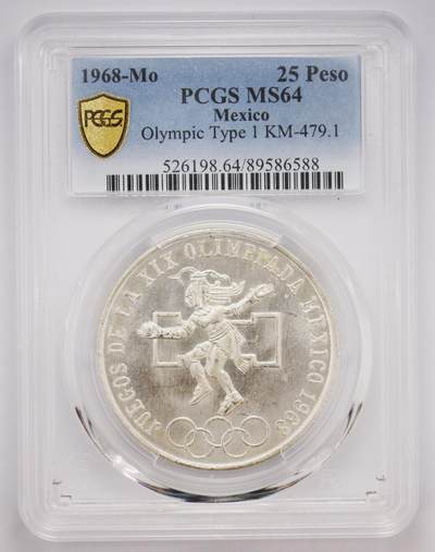观钱 近现代机制币拍卖No.004（全场顺丰包邮）  - 1968 年墨西哥奥运会 25 比索银币（PCGS MS64）
