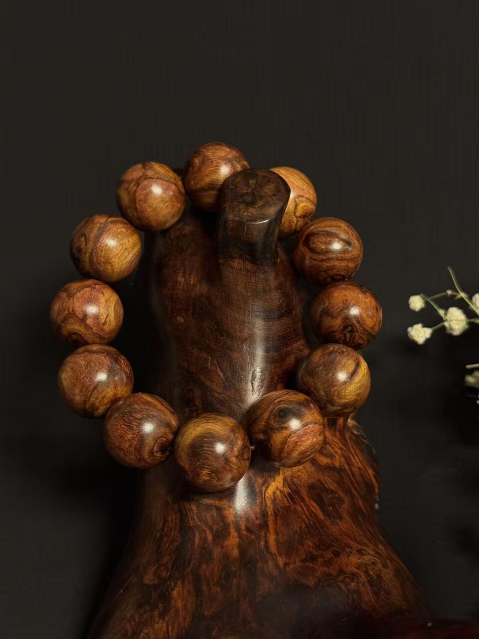 零元拍：鬼脸花纹海南黄花梨手串2.0