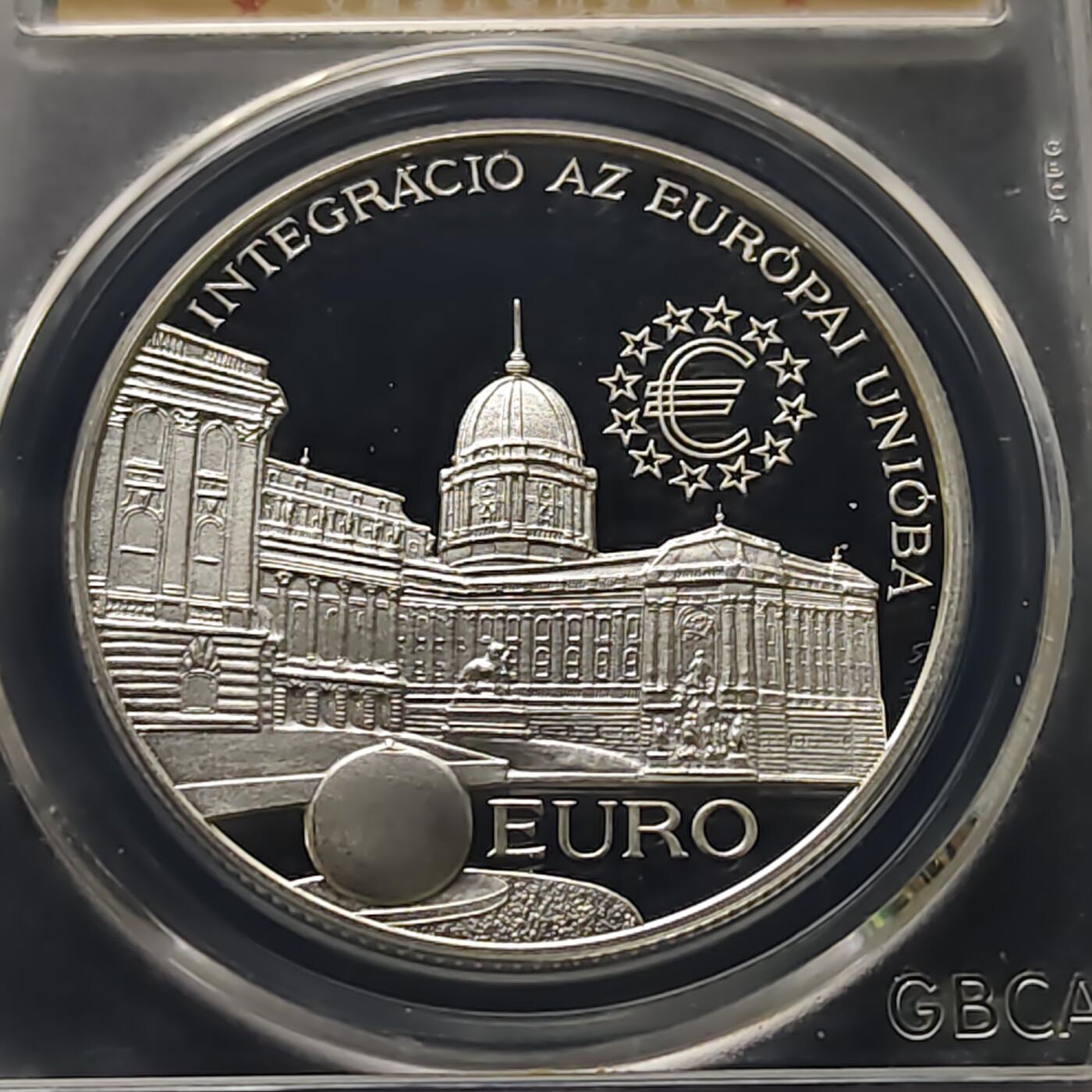 【全场包邮】纯粹捡漏拍511场 匈牙利1997年2000福林加入欧盟精制纪念银币【38.61毫米31.46克92.5%】-公博PF69