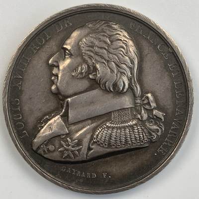 掌中浮雕-藏着的欧洲第054场 - 法国路易十八头像，法兰西大学银章，32.5mm，17.4g，光边无边铭