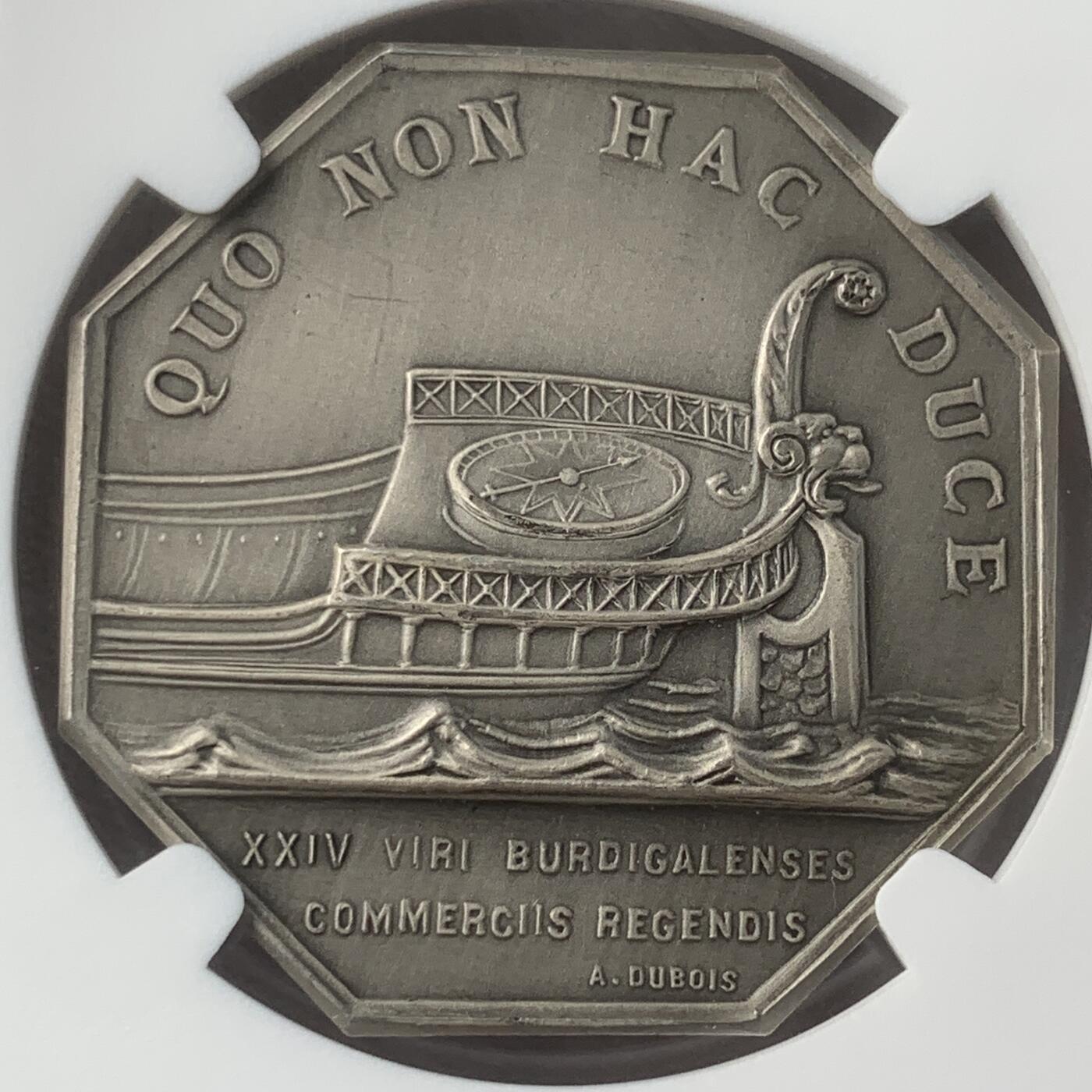 掌中浮雕-藏着的欧洲第054场 NGC MS62 : 1939年法国波尔多商会银质八角银章，33mm