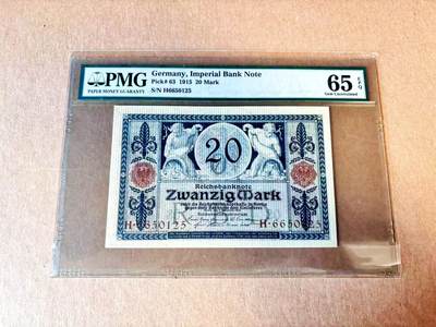 【Blue Auction】世界纸币精拍第793期——18级TOP拍卖/信誉/品质/专业/高效💫 - 【无47】德国 1915年20马克 PMG65EPQ 