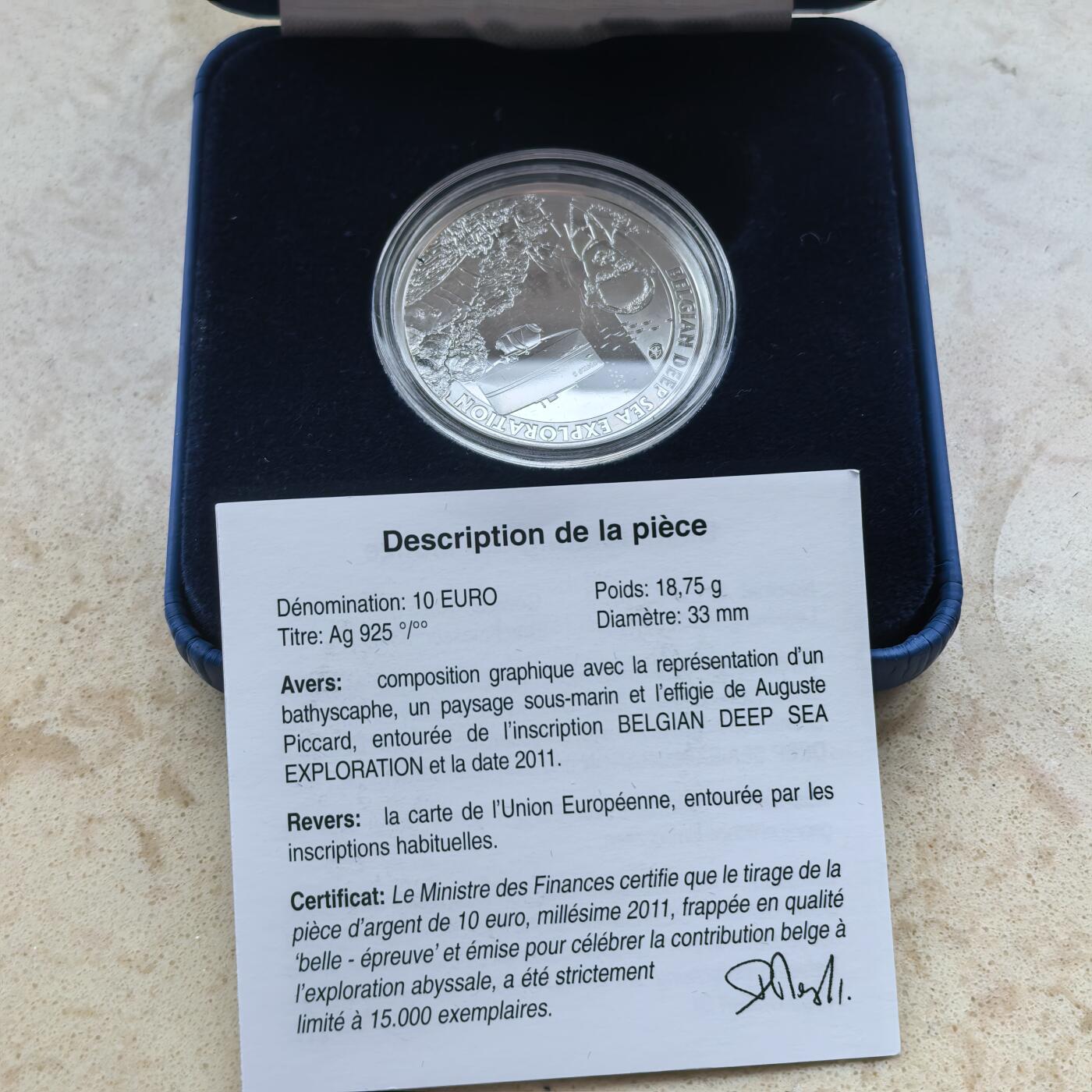 道一币馆币章第一百六十八场 原盒证 比利时2011年比利时深海勘探10欧元精制银币 