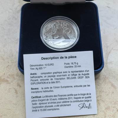 道一币馆币章第一百六十八场 - 原盒证 比利时2011年比利时深海勘探10欧元精制银币 