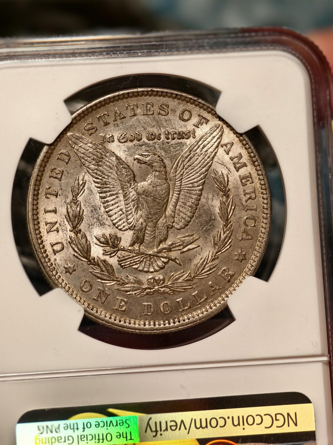 抚柳草堂-第十五期章牌钱币  奖章勋章限时免佣 满百包邮 放漏专场 1880美国摩根1美元大银币 Ngc unc 细节在线光感不错