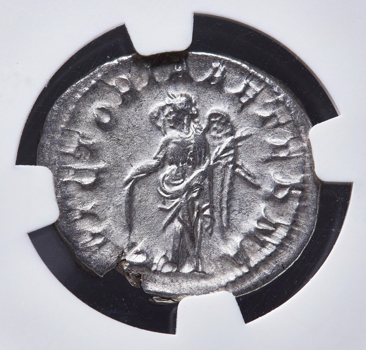 【俄甄集藏】2026年(049)03-18星期三 晚 19:30 全场包邮 古罗马帝国公元243-244年戈尔迪安三世桂冠双第纳尔胜利女神银币，NGC AU，正面皇帝戈尔迪安三世戴桂冠头像，背面双翼胜利女神站像，原光品相，状态难得