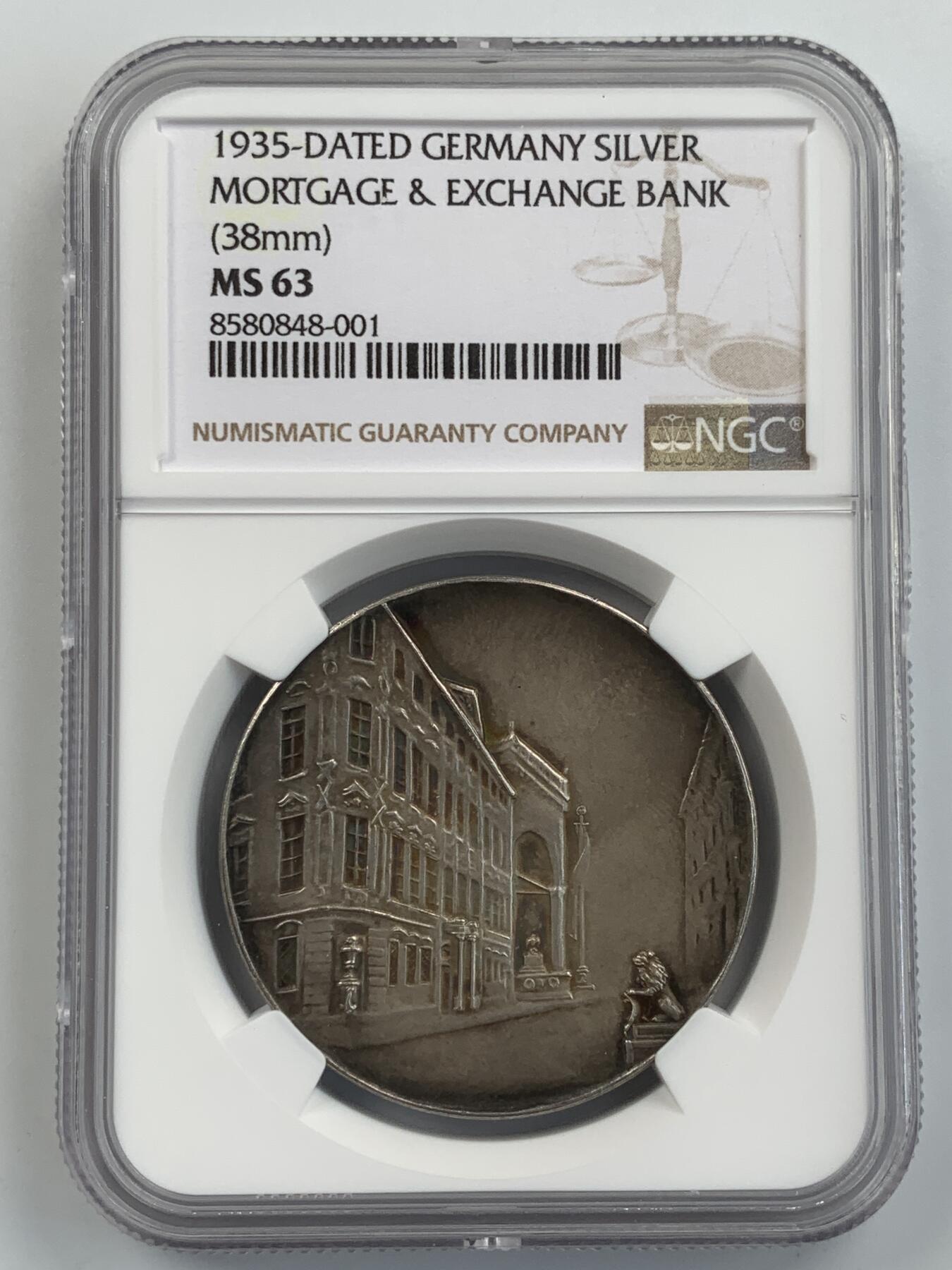 掌中浮雕-藏着的欧洲第054场 NGC MS63 : 1935年德国抵押与汇兑银行百年纪念银章，38mm