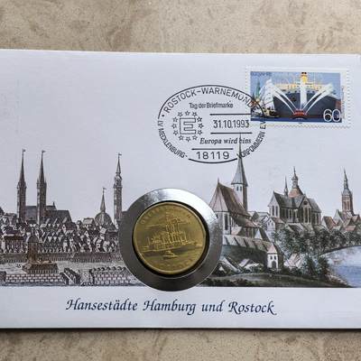 道一币馆币章第一百六十八场 - 邮币封 民主德国1988年罗斯托克新航运码头30年5马克纪念币-1