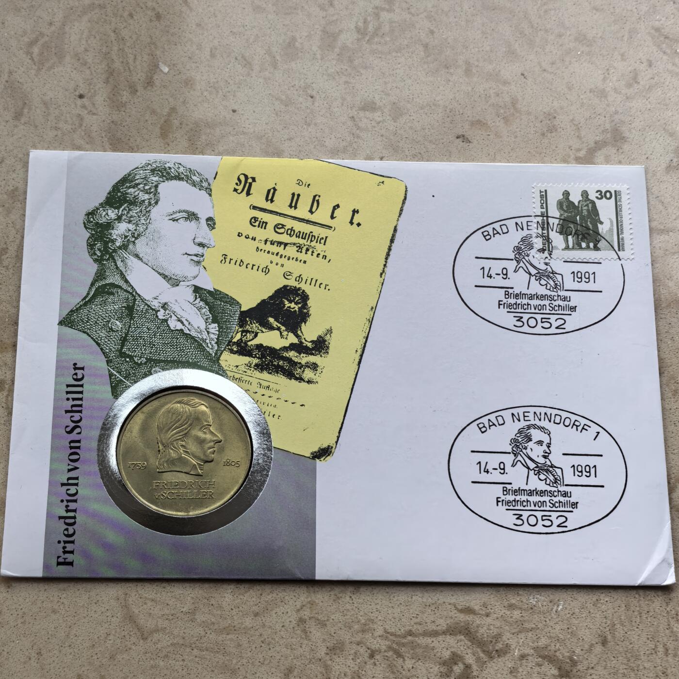 道一币馆币章第一百六十八场 邮币封 民主德国1972年诗人弗里德里希·冯·席勒20马克纪念币