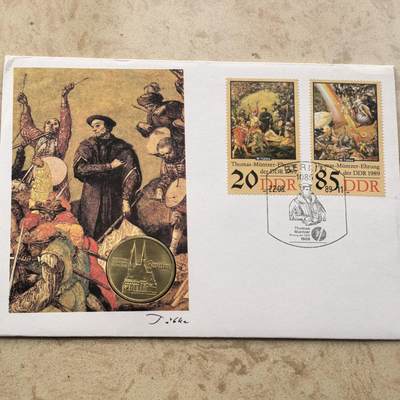 道一币馆币章第一百六十八场 - 邮币封 民主德国1989年托马斯·蒙泽诞辰500周年茨维考的凯瑟琳教堂5马克纪念币-2