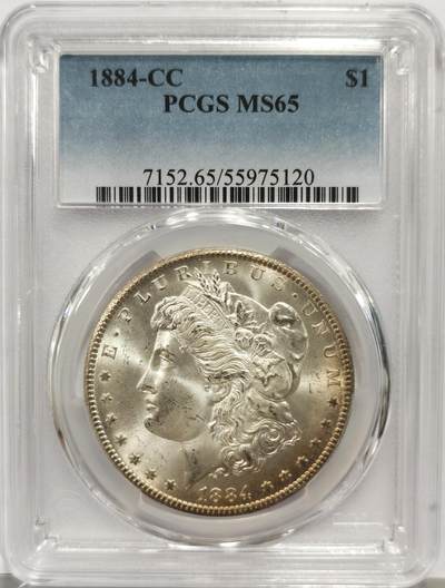 博洋堂世界钱币拍卖第164期（全场包邮） - PCGS MS65 美国1884 CC 摩根银币 稀有卡森厂 高分难得 车轮转光