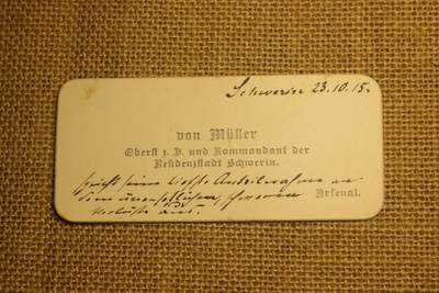 2026.3.14德系主题拍卖 - 一战时期德军慰问卡，大意是施韦林市后备役部队指挥官 von Müller上校向某上尉致敬，1915年10月23日