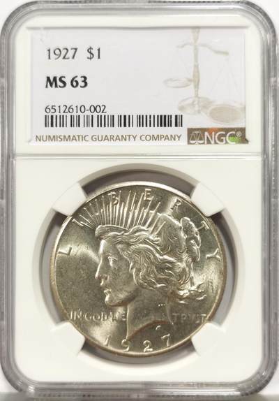 博洋堂世界钱币拍卖第164期（全场包邮） - NGC MS63 美国1927 和平银币 麦稀奇首见 和平银元关键年 产量仅为84.8万枚 为系列中第二低 此枚品相极佳 难得一遇的藏品
