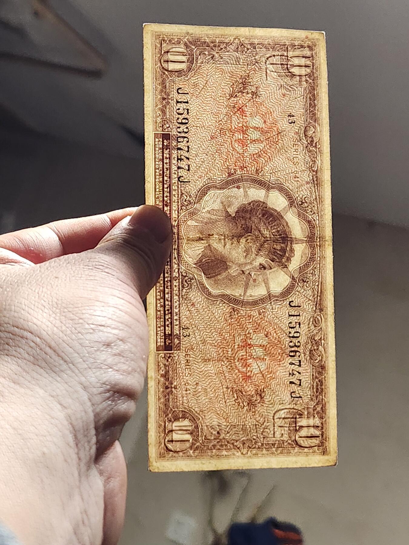 3月10号晚上8点 外国纸币自动截拍第36场 美国军票10元 641系列 原票极美品