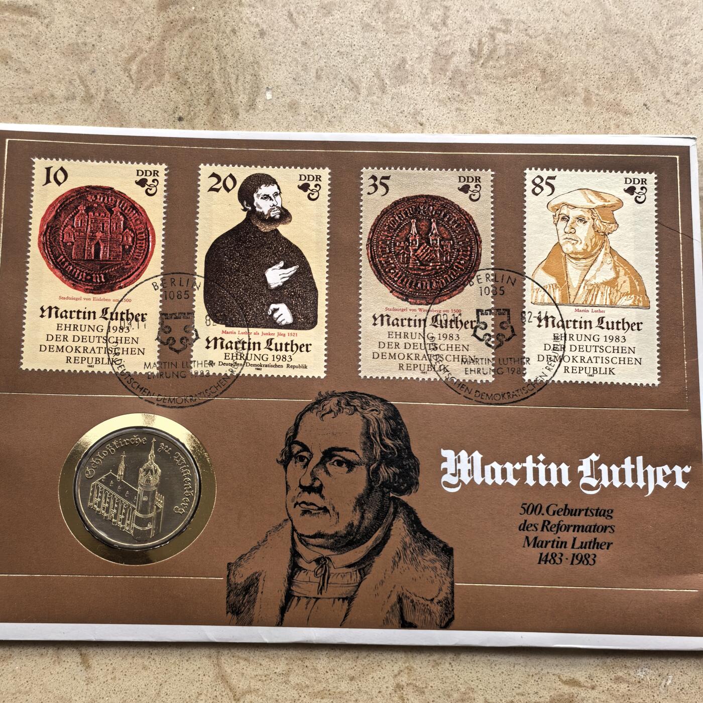 道一币馆币章第一百六十八场 邮币封 民主德国1983年维滕贝格教堂5马克纪念币