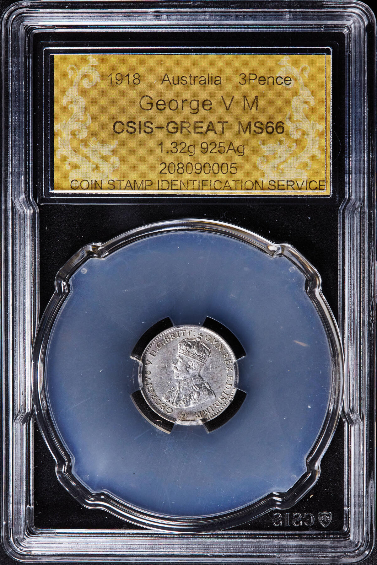 【俄甄集藏】2026年(049)03-18星期三 晚 19:30 全场包邮 英属澳大利亚1918年乔治五世M版3便士银币，信泰 MS66，原味转光品相