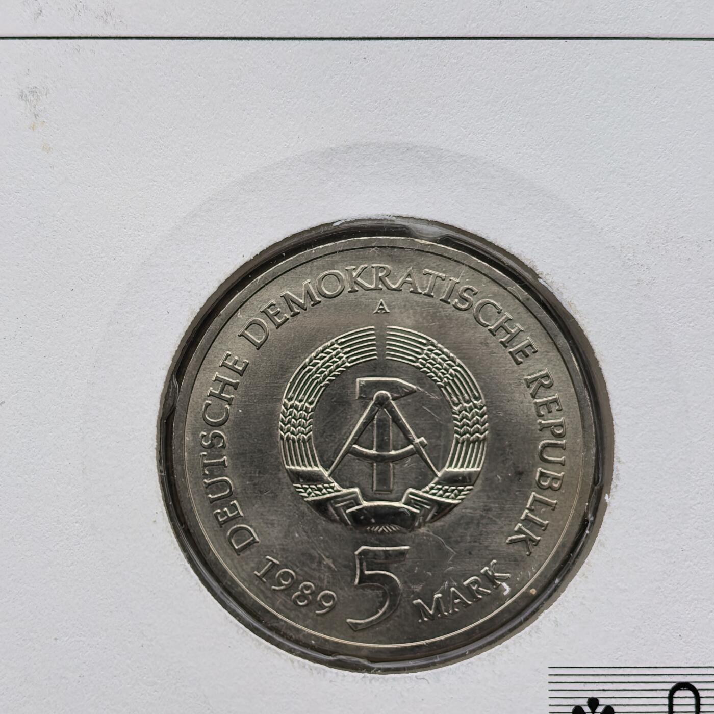 道一币馆币章第一百六十八场 邮币封 民主德国1989年托马斯·蒙泽诞辰玛丽亚教堂500周年5马克纪念币-1