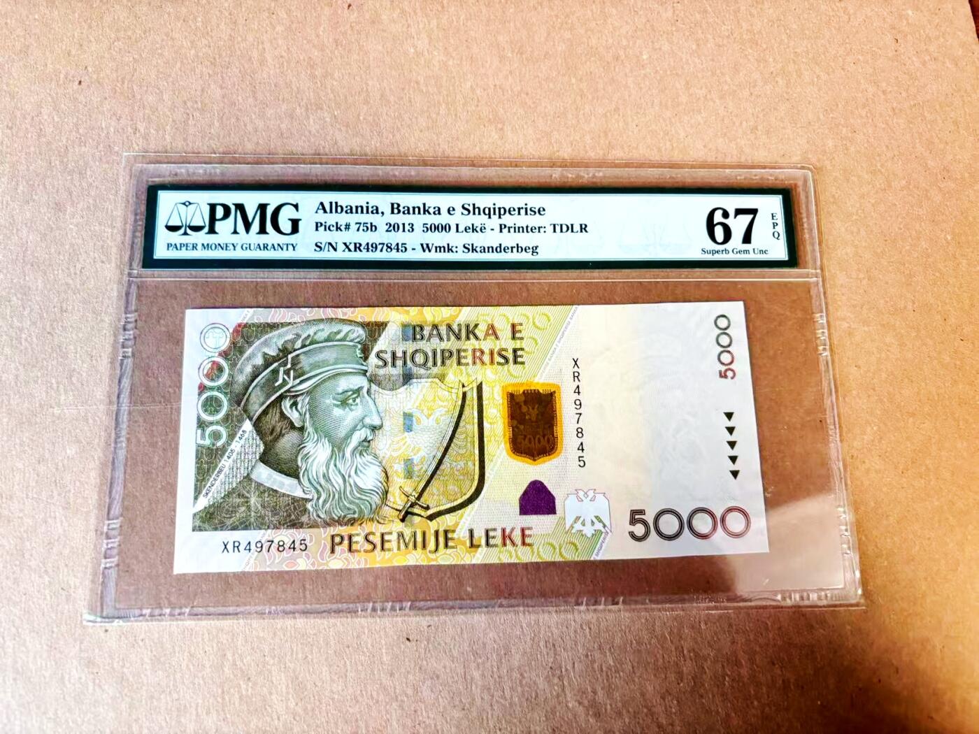 【Blue Auction】世界纸币精拍第793期——18级TOP拍卖/信誉/品质/专业/高效💫 阿尔巴尼亚 2013年5000列克 PMG67EPQ 