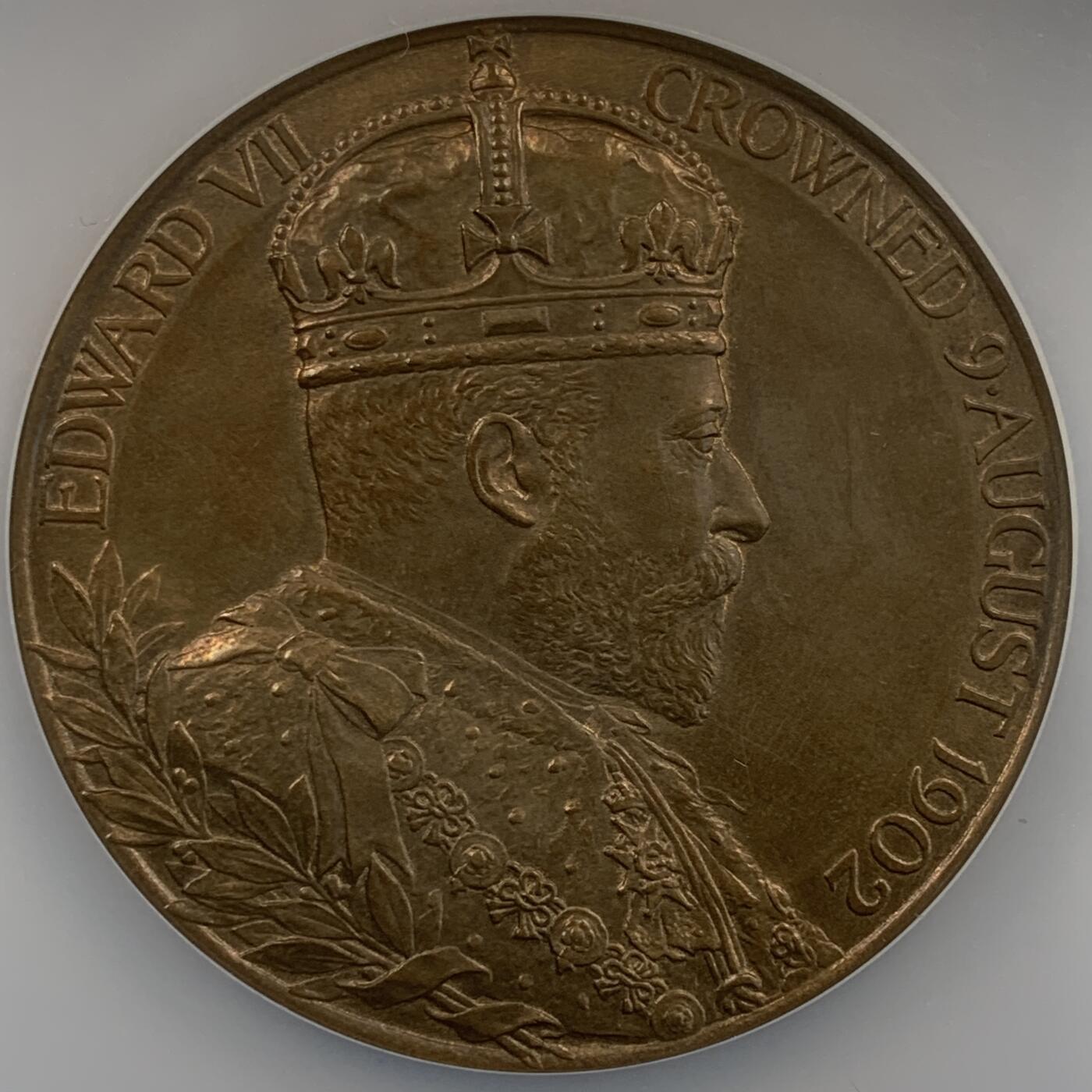 掌中浮雕-藏着的欧洲第054场 NGC MS63 : 1902年英国爱德华七世加冕纪念铜章，55mm