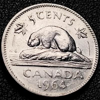 泉币菌-第207场-拍品多 请提前出价 - 1964年 加拿大5分镍币 海狸 伊莉莎白.21mm