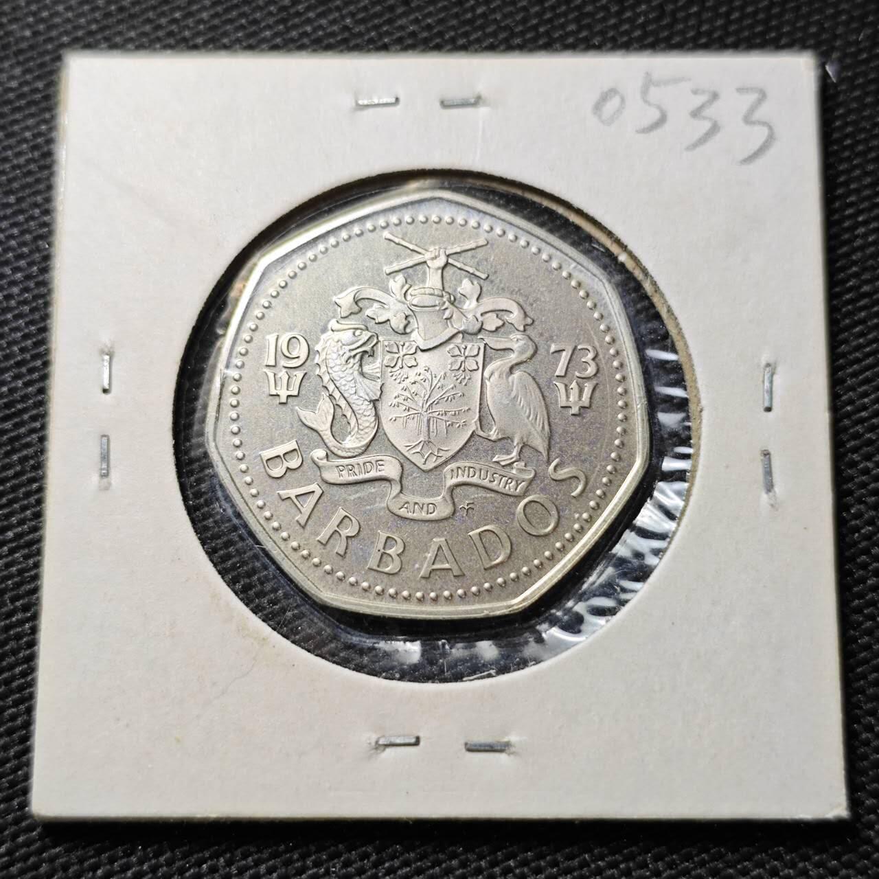 KK钱币收藏小铺   第405期 2月预留时间 周末发货 1973巴巴多斯1元 精制币