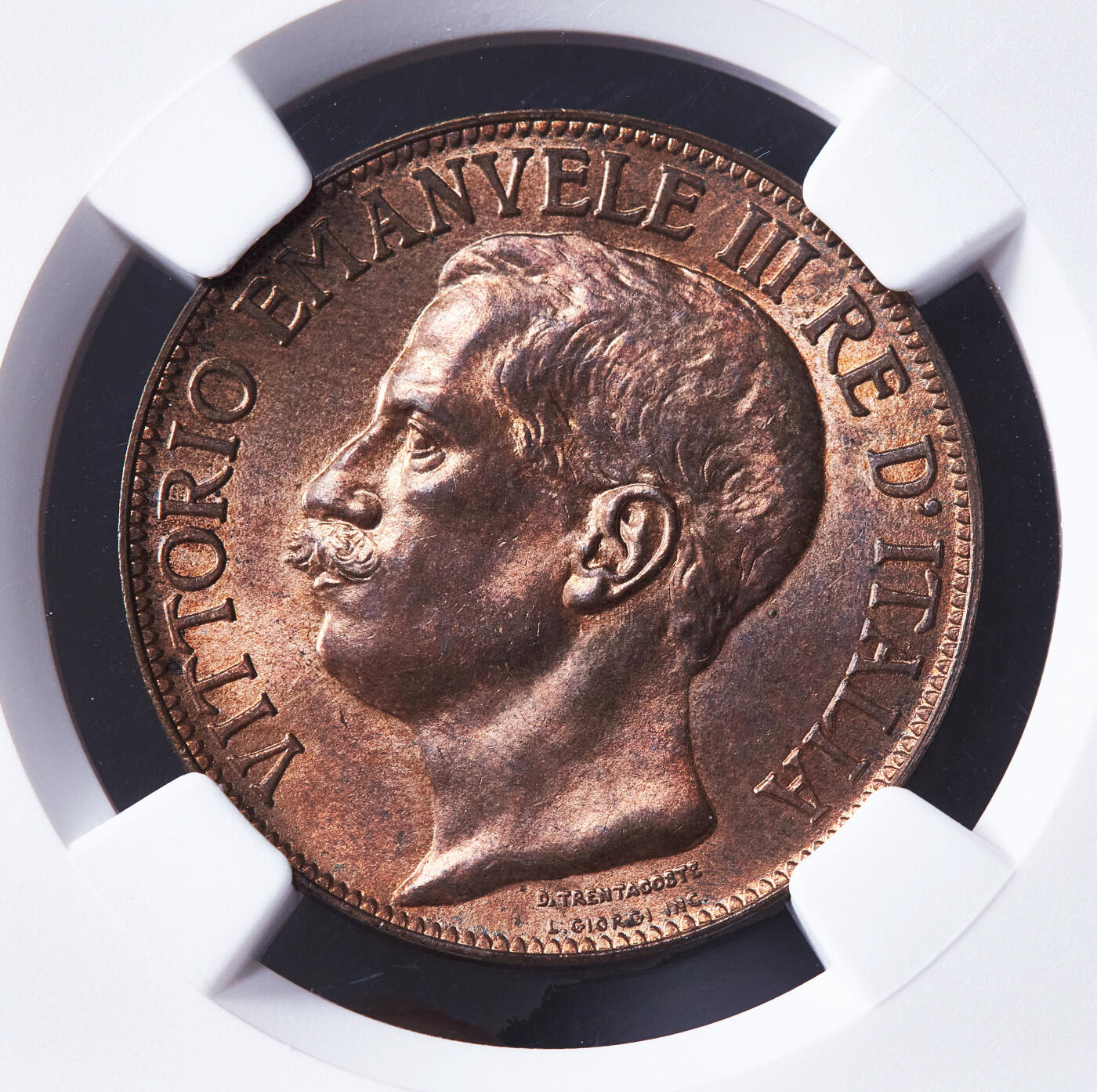 【俄甄集藏】2026年(049)03-18星期三 晚 19:30 全场包邮 意大利1911年R版伊曼纽尔三世建国50周年播种10分铜币，NGC MS64RB，原铜光转光品相，名誉品种，设计精美